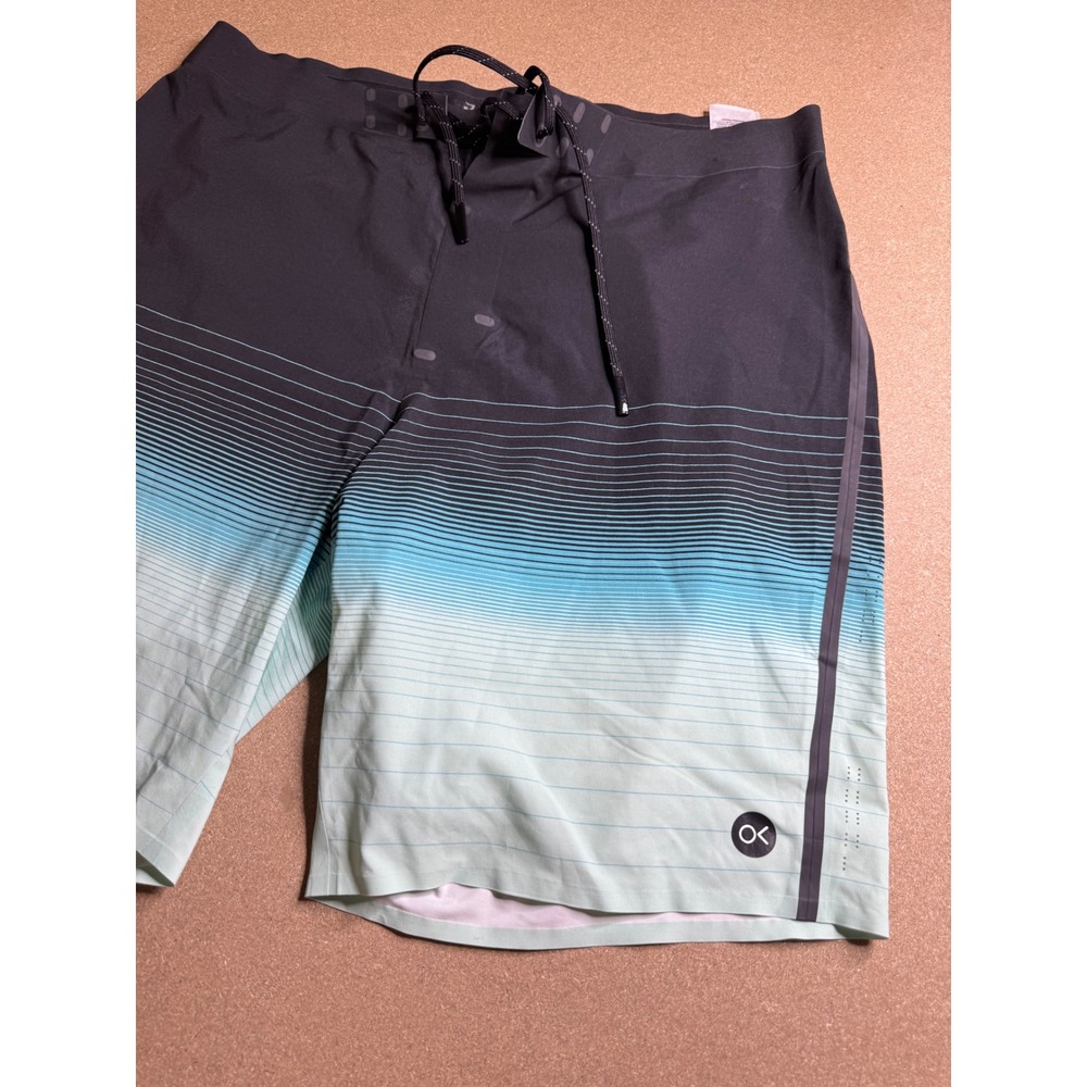 Outerknown Apex Board Shorts‎ Mens 33 Black Teal Ombre Kelly Slater Swim Trunks